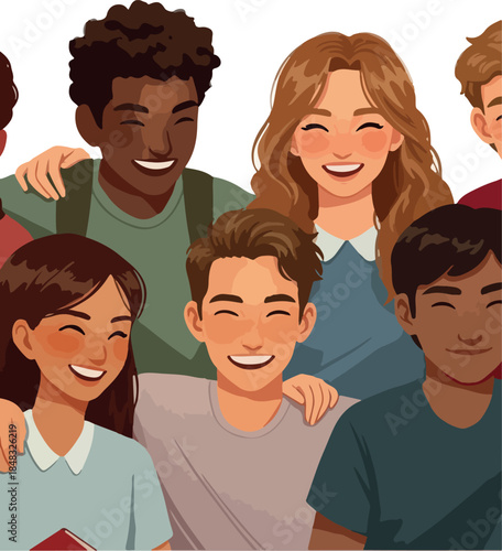Diverse Friends Smiling Together Warmly on White Background