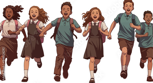Diverse Kids Running School Unity Cheerful Joyful Group
