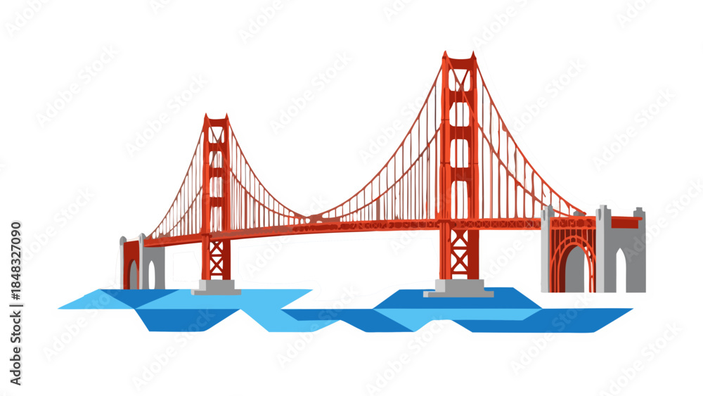 Fototapeta premium Stylized Golden Gate Bridge Illustration with Geometric Water