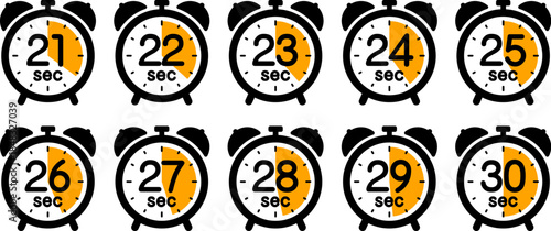 時間を示す時計のアイコン（alarm clock icon 21sec/22sec/23sec/24sec/25sec/26sec/27sec/28sec/29sec/30sec）
