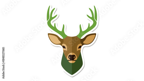 Stylized Deer Head Illustration - Green Antlers