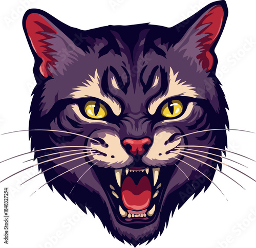 Fierce Grey Tabby Cat Head Minimal Illustration