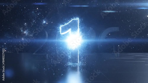 Cosmic Countdown 3 2 1 Transition to 2026 with Sparkling Energy and Futuristic Glow