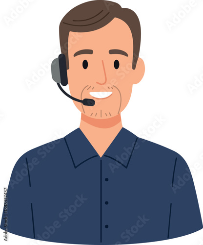 Flat Design Male Customer Service Operator With Headset Isolated On White