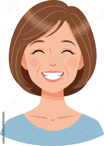 Happy Mature Woman Laughing Joyfully Blue Top Isolated Vector Art