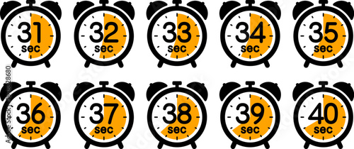 時間を示す時計のアイコン（alarm clock icon 31sec/32sec/33sec/34sec/35sec/36sec/37sec/38sec/39sec/40sec）

