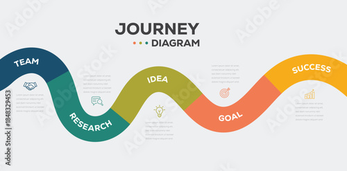 Modern Infographic template for business. 5 Steps timeline diagram with road journey concept. Business Events annual business presentation. Vector illustration