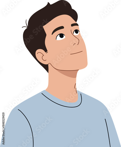 Man Blue T Shirt Looking Up Minimalist Vector Illustration