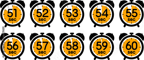 時間を示す時計のアイコン（alarm clock icon 51sec/52sec/53sec/54sec/55sec/56sec/57sec/58sec/59sec/60sec）

