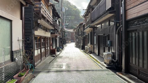 Retro and nostalgic streets of Habu Port town on Izu Oshima Island, Japan
