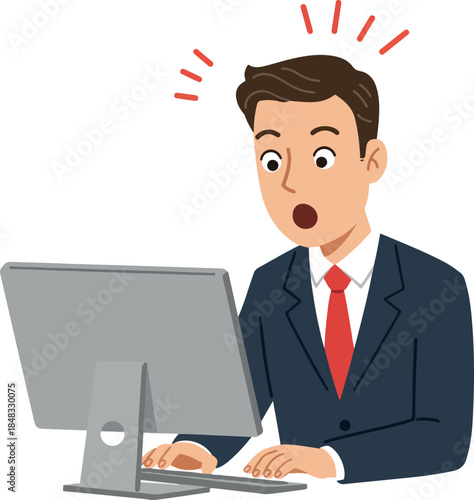 Man In Suit Surprised By Computer Screen Minimal Illustration