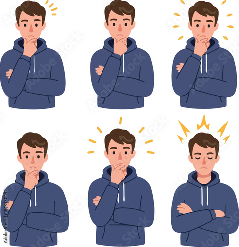 Man Thinking Pondering Puzzled Doubt Hesitation Contemplating Considering Thinking Illustration Flat Design