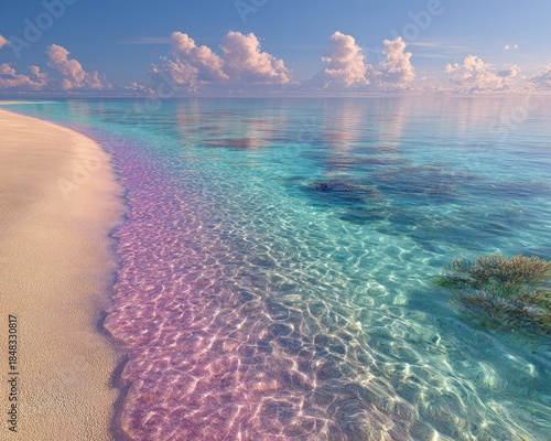 Colorful Tropical Beach Scene With Pastel Water