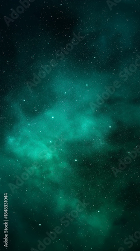 green nebula star field in deep space, cosmic night sky with glowing stars, abstract galaxy background texture
