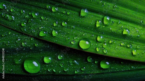 Close Up of Vibrant Green Leaf Adorned with Sparkling Water Droplets in Natural Lighting Showing Texture and Details