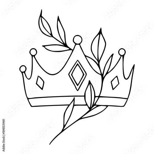 regal crown with botanical leaf outline