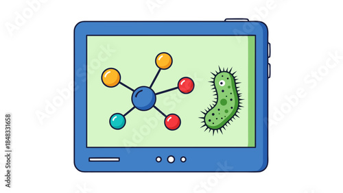 Tablet Displaying Science Icons: Molecule and Bacteria