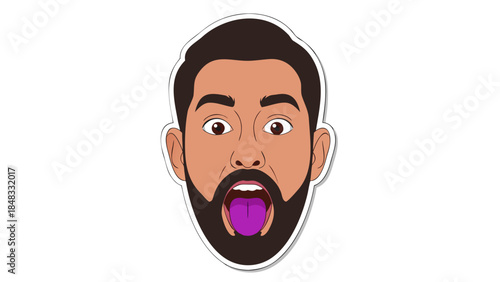 Surprised Man Face Cartoon with Purple Tongue