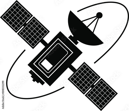 Satellite in space with solar panels and antenna