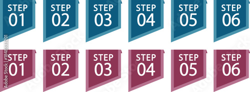 手順や流れを示すステップ番号ラベルのアイコンセット（Step Number Labels Set, Process and Timeline Icons）
