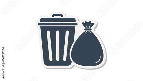 Trash Can and Garbage Bag Icon Vector Graphic