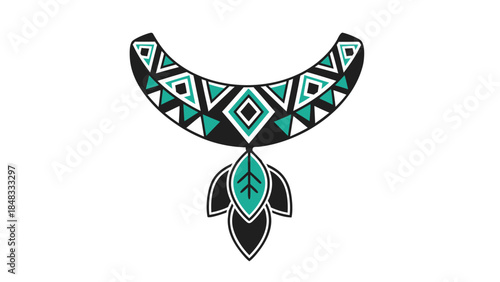 Tribal Geometric Necklace with Leaf Pendant Vector Graphic