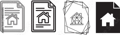 A collection of five different house document icons representing real estate concepts Vector