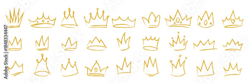 Minimal crown icon set in gold style for royalty and luxury design.