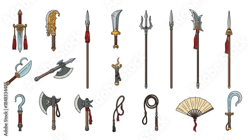 Collection of medieval swords and fantasy weapons