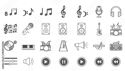 Collection of black and music and sound icons