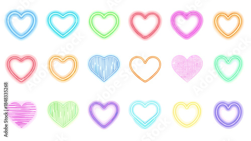 Collection of colorful hand drawn heart shapes