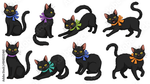 Black cats with colorful bows