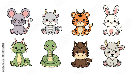 Cute cartoon animals sitting