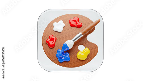 Paint Palette with Brush and Colorful Paint Drops - Art Concept