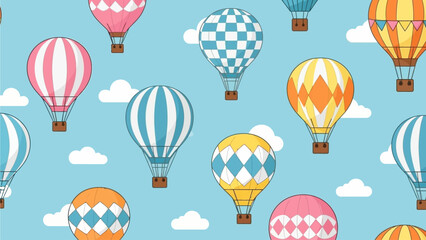 Fotobehang Luchtballon Bonte luchtballonnen boven witte wolken  © Fendi