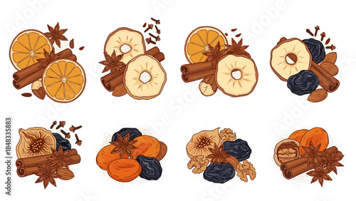 Assorted spices and ingredients for mulled wine