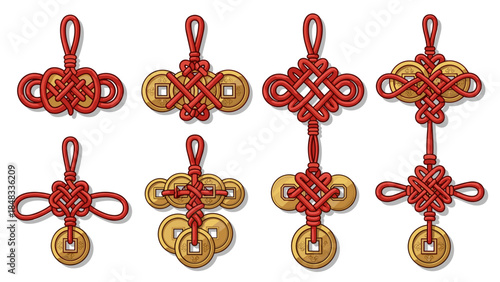 Chinese knots and coins red cord