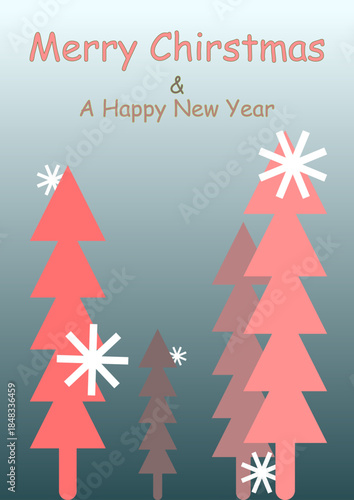 Minimalist Christmas Trees Greeting Card with Merry Christmas and Happy New Year