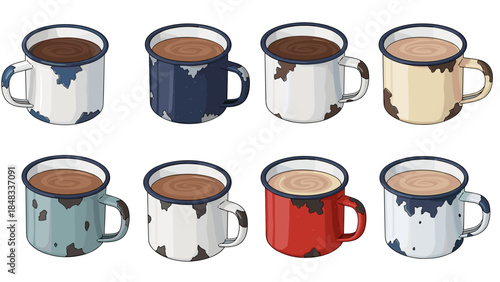 Collection of colorful coffee mugs