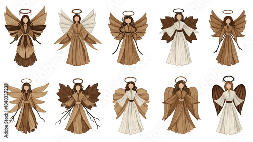 Eight brown and angel figurines