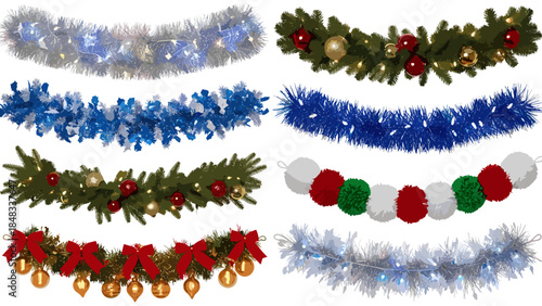 Collection of festive christmas garlands and decorations