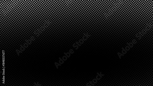 Halftone dot motion pattern seamless looped background. Animated grid of white dots texture against black backdrop, gradient effect overlay