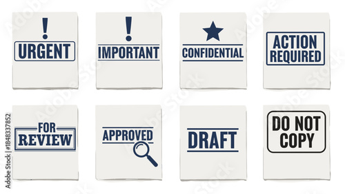 Eight stickers with urgent messages