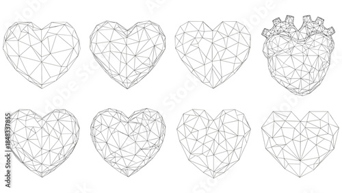 Set of eight cracked heart illustrations
