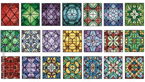 Collection of colorful stained glass window designs