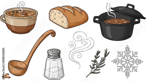 Illustration of soup ingredients