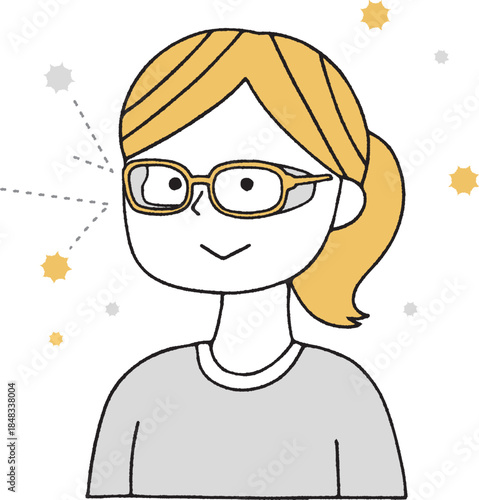 花粉保護メガネをした女の子単色