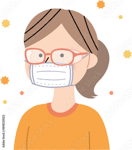 花粉保護メガネとマスクをした女の子