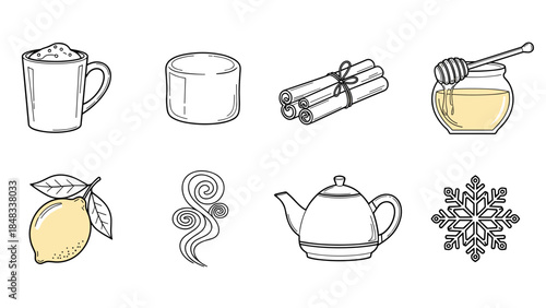 Set of winter hot drink elements