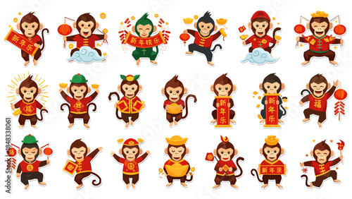 Cartoon monkey characters in various costumes and poses